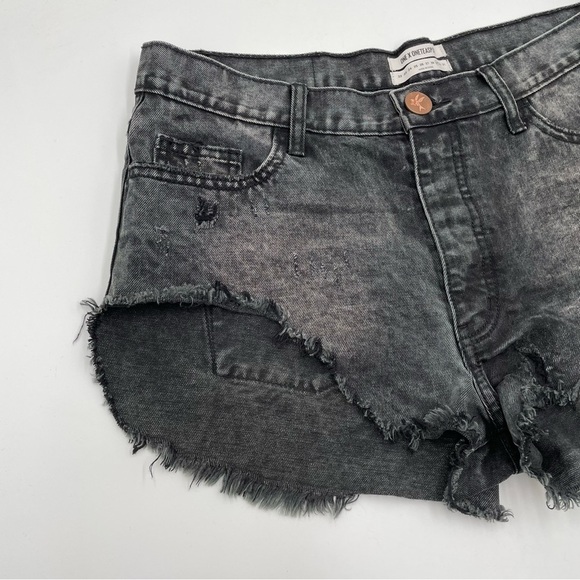 One Teaspoon Rollers Destroyed Denim Jean Shorts Coal Black Wash - Picture 6 of 15
